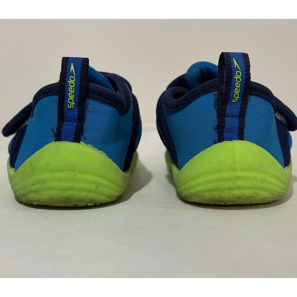 Speedo Toddler Blue Lime Green Water Shoes Aqua Socks  Size L 9/10